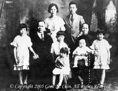 Photograph appeared in a Duluth, Minnesota newspapaer in 1931. In the middle from left to right are Helen, Why, Harry, Why's wife carrying Stanley, and Mabel. In the front is Alice. In the back are Fawn and Fee.